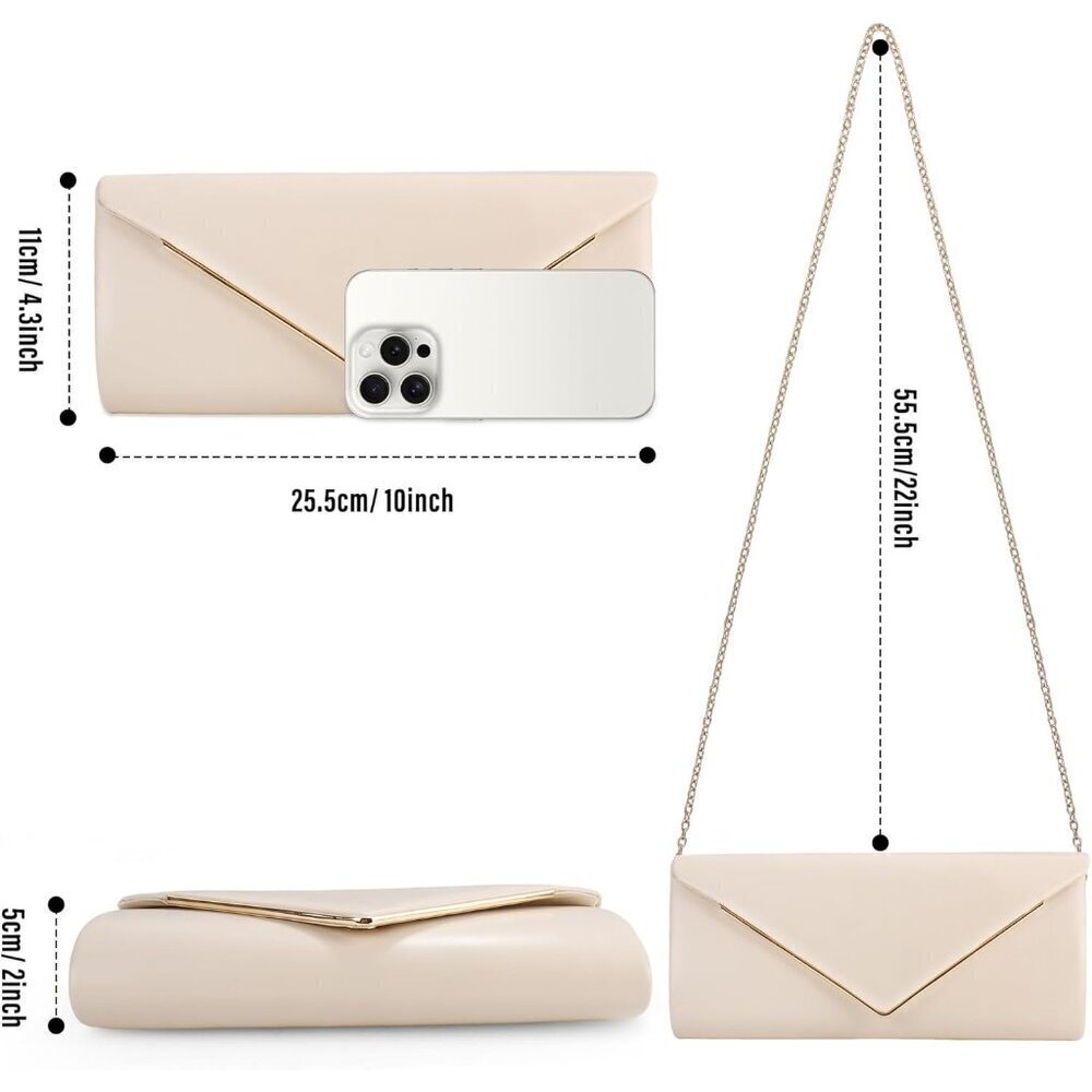 🆕Women's Nude Clutch Purses Sparkling Envelope Evening Bag Detachable Chain - Picture 6 of 7